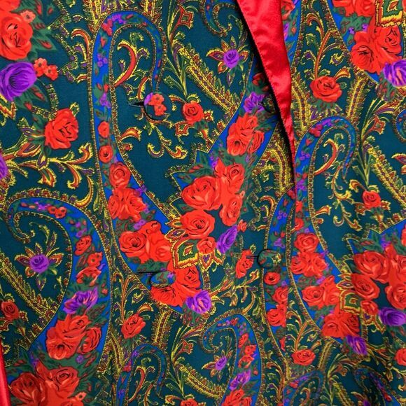 Victorias Secret Womens Size M Robe Gold Label Vintage Red Floral Satin 4 Button - Picture 5 of 5